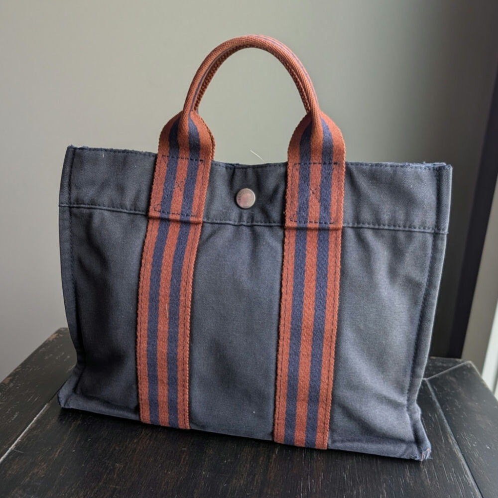 Vintage HERMES Navy Fourre Tout Canvas Tote Bag - Picture 2 of 7